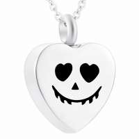 Halloween Stainless Steel Cremation Ashes Heart Memorial Pendant Pumpkin Head Smiley Jewelry Keepsake