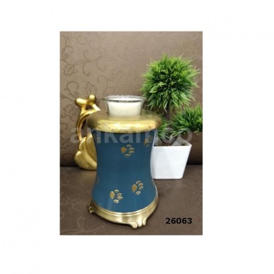 Engraved Paw Print Blue Tealight Urn