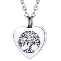 Tree of Life Urn Necklace for Women 316L Stainless Steel Silver Pendant Fruit of Life Fine Jewelry Gifts for Wife Mum