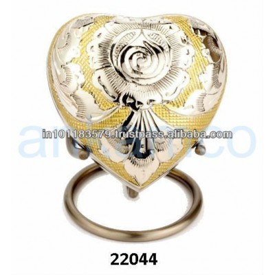 Brass Engraved Silver Gold Heart Keepsake Urn