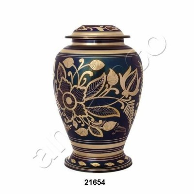 Engraved Flower Black Steel Brass Urns