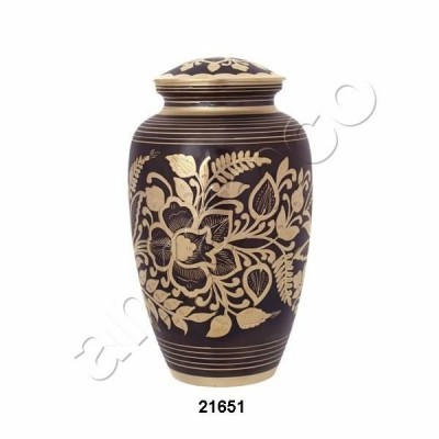 Engraved Floral Black Steel Brass Urns