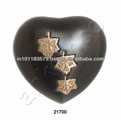 Engraved Leaves Brass Heart Keepsake Urns