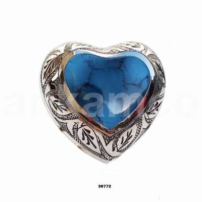 Brass Engraved Flower Blue Fire Heart Keepsake Urn