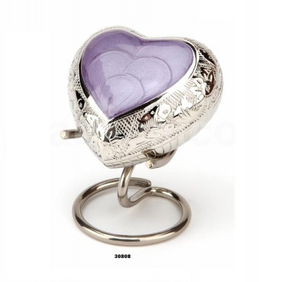 Silver Engraved Purple Brass Heart Keepsake Urn