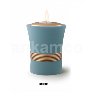 Blue Brass Tea light Urn With Gold Strip