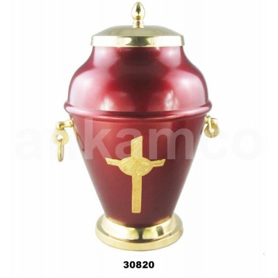 Brass Engraved Cross Gold Red European Funeral Urn