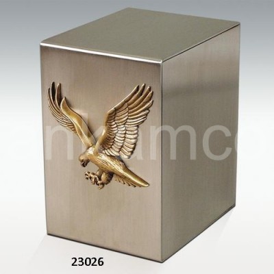 Pewter Brass Cube Urns With Eagle