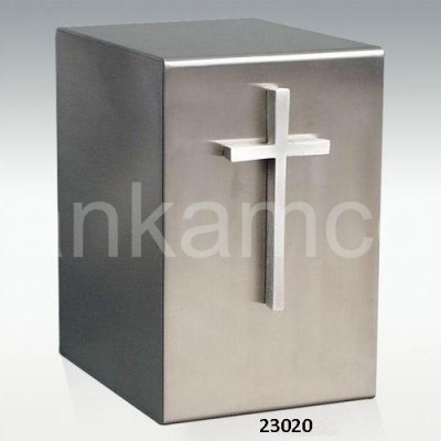 Pewter Brass Cube Urns With Cross