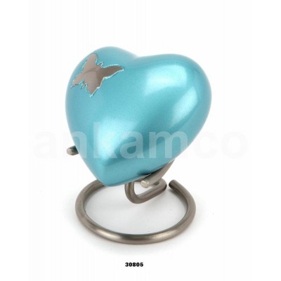 Engraved Butterfly Turquoise Brass Heart Keepsake Urn