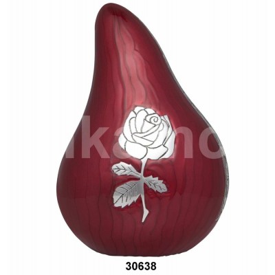 Engraved Flower Silver Red Enamel Brass Teardrop Urn