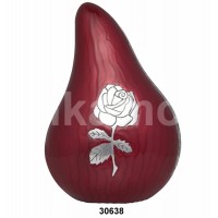 Engraved Flower Silver Red Enamel Brass Teardrop Urn