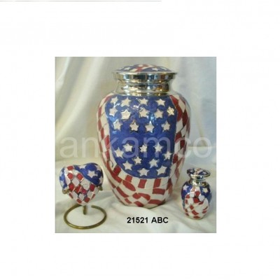 American Flag Patriotic Large Brass Adult Urn for Human Ashes