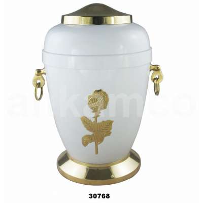 Engraved Flower Gold White European Brass Funeral Urn